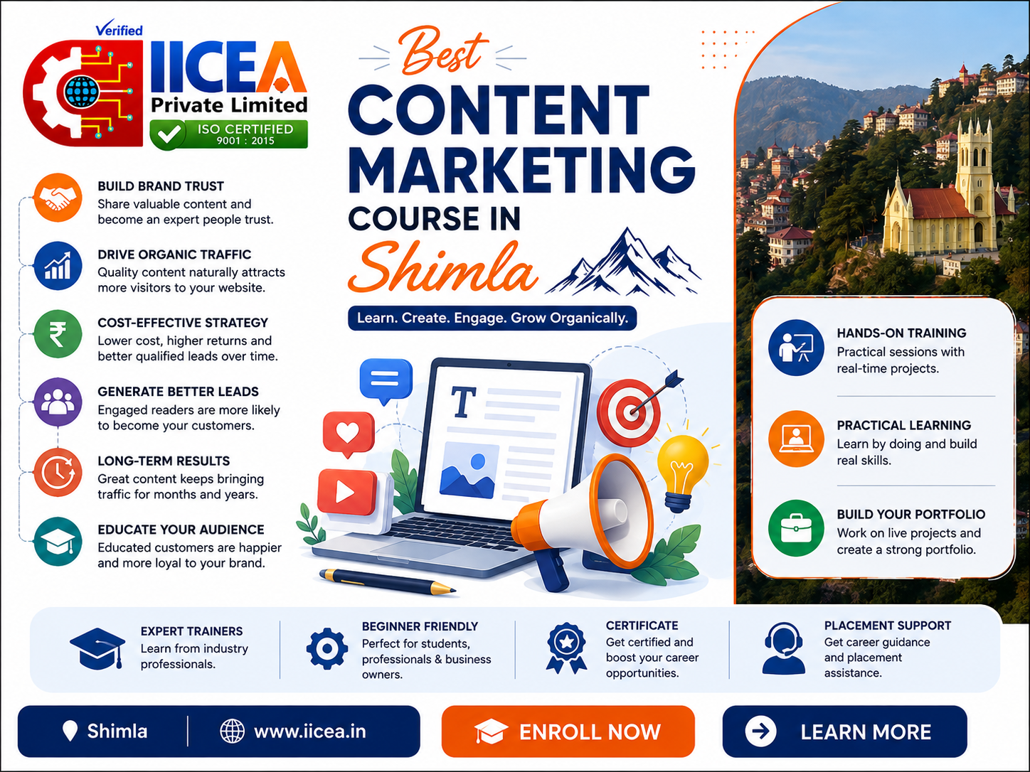 Best Content Marketing Course in Shimla – IICEA content marketing training banner with practical learning and hands-on training.