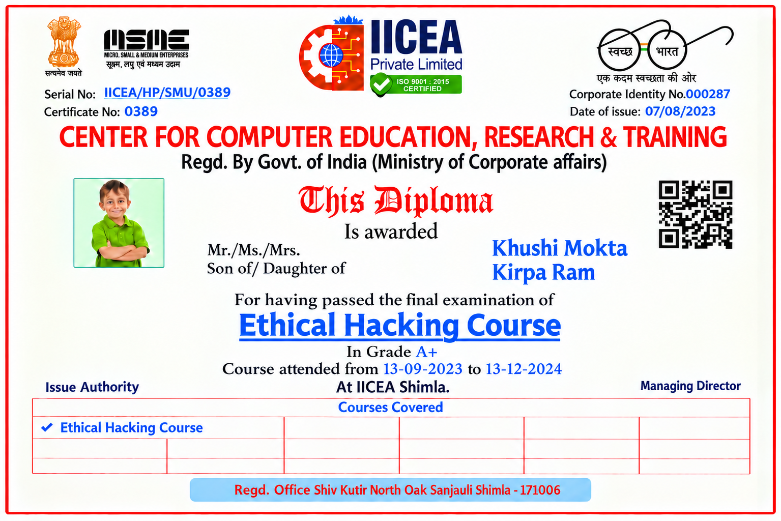 IICEA Ethical Hacking Certificate